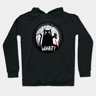 What? cat, Funny Murderous Black Cat With Knife, kawaii style, Season 2022 Hoodie